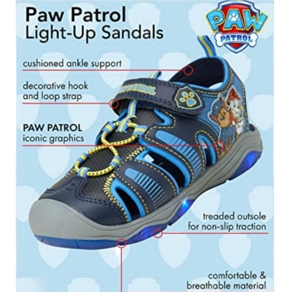 Nickelodeon Paw Patrol Sandals LED Light UP Chase Marshall Closed Toe Water Shoe - Picture 9 of 13